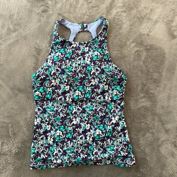 Athleta Maldives Halter Tankini Top Swimsuit Women's 36 B/C Floral High Neck - Picture 1 of 5